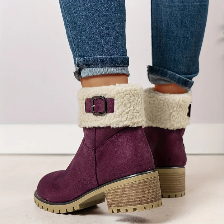 Dames enkellaarsjes | Paarse laarsjes met fleece voering en gesp