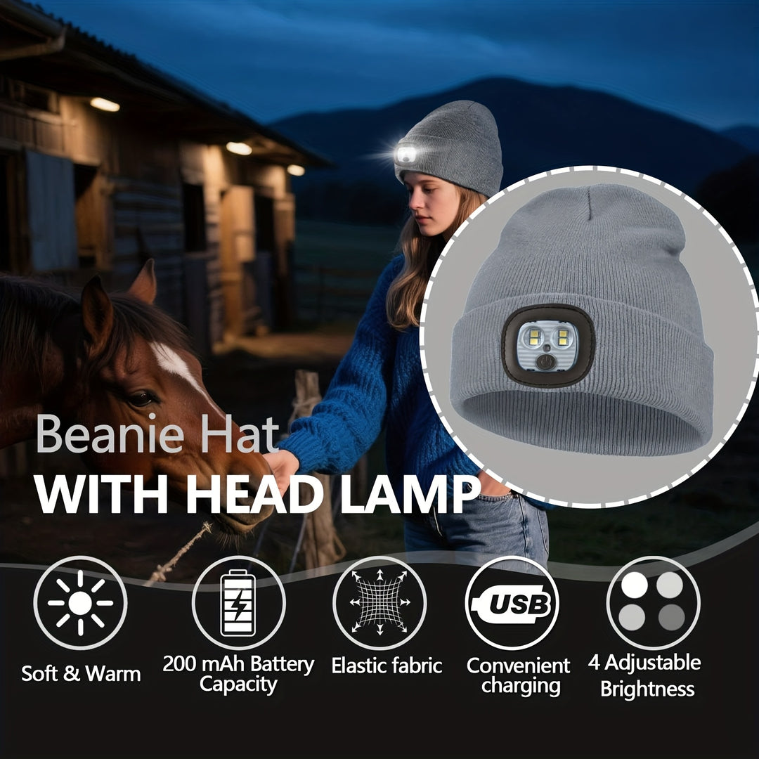 Unisex Wintermuts met Ingebouwde LED Lamp – Oplaadbare Verlichte Beanie voor Buitenactiviteiten