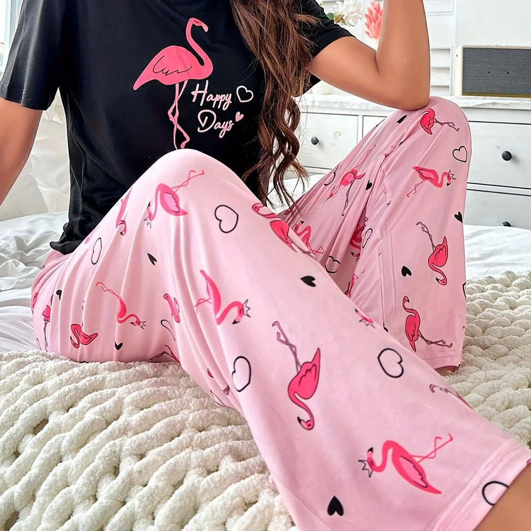 Dames pyjama set | Flamingo print shirt en broek