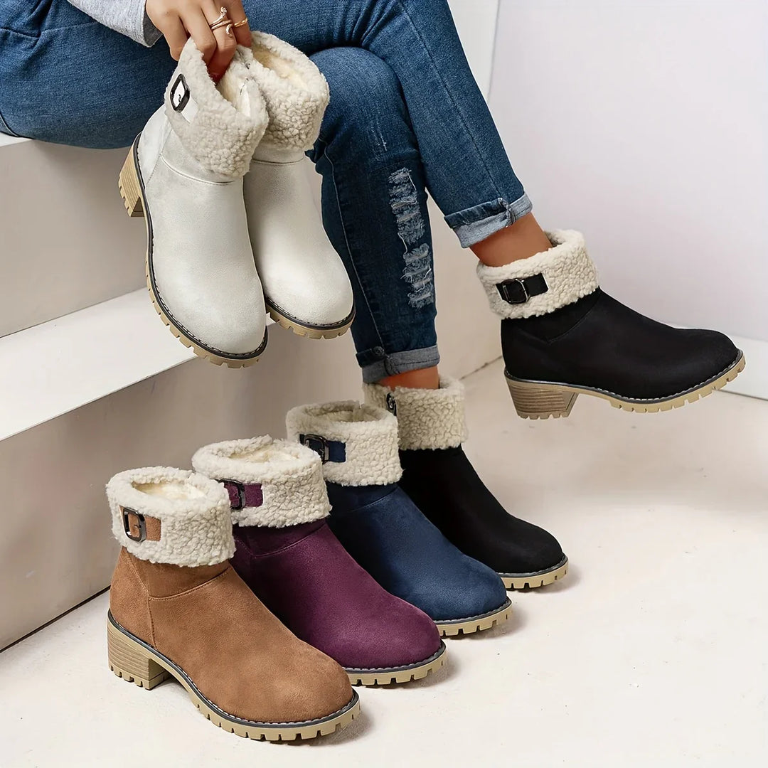 Dames enkellaarsjes | Paarse laarsjes met fleece voering en gesp