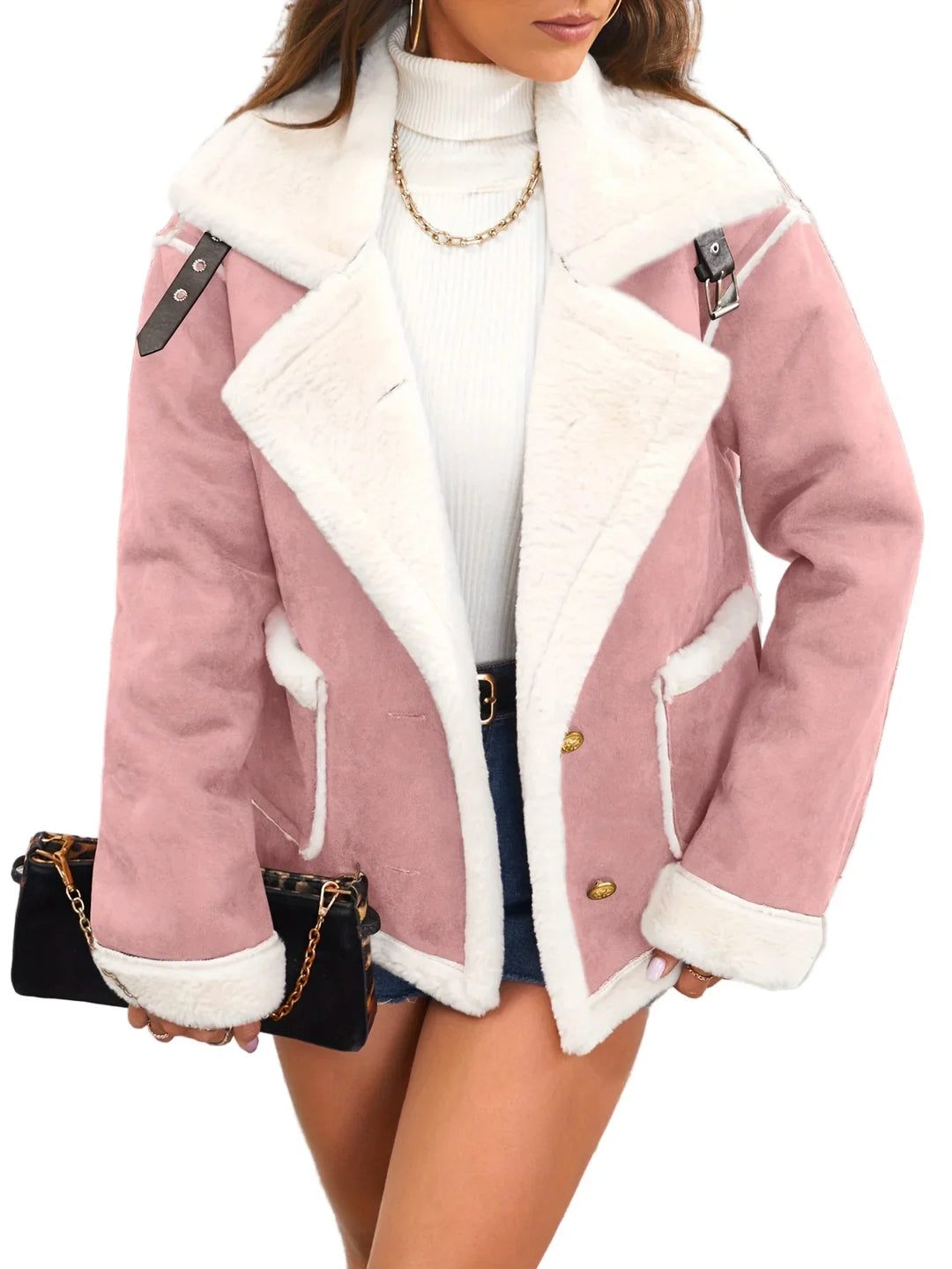 Dames winterjas | Roze teddy jas met witte voering
