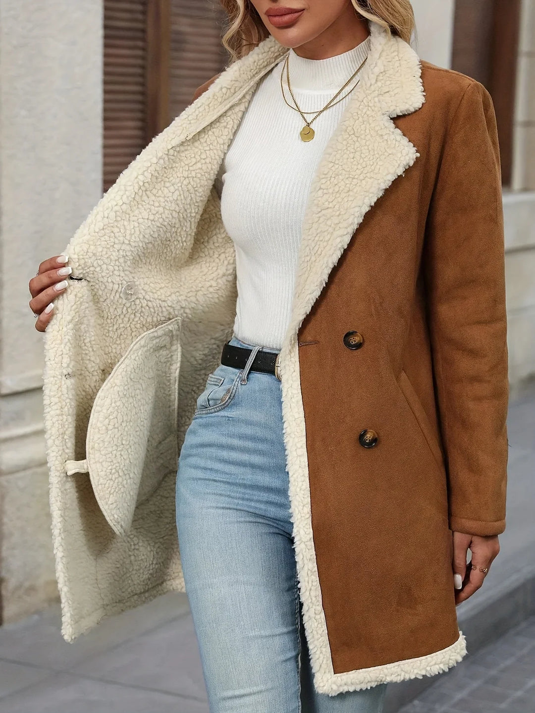 Dames winterjas | Bruine teddy coat met warme voering