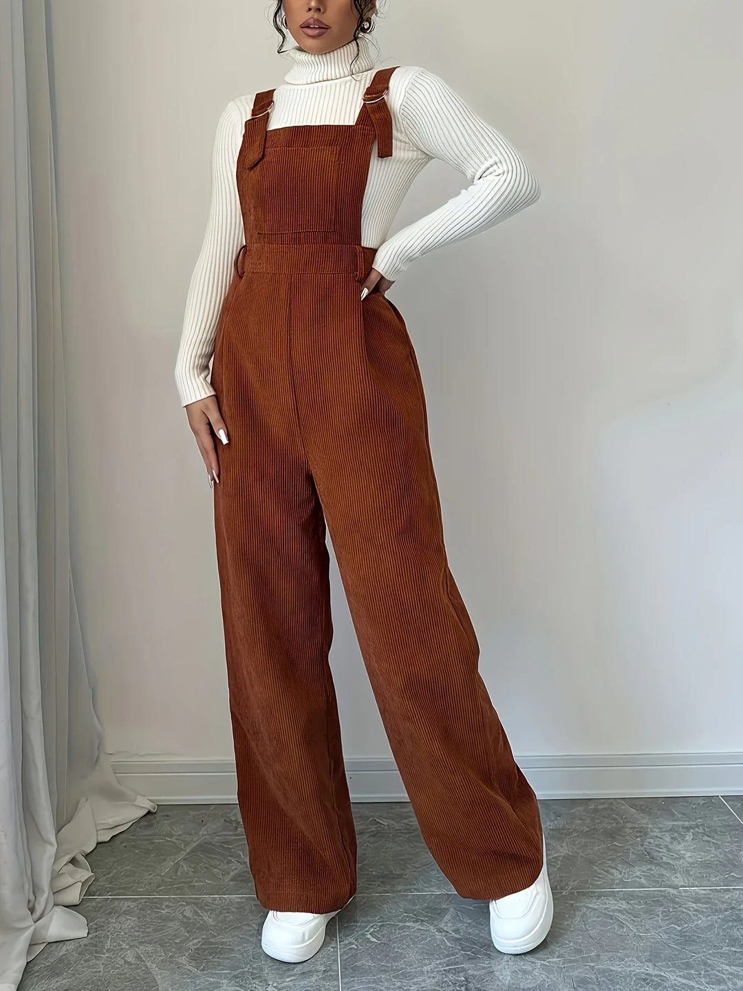 Dames tuinbroek | Lichtbruin casual model met knopen en brede band