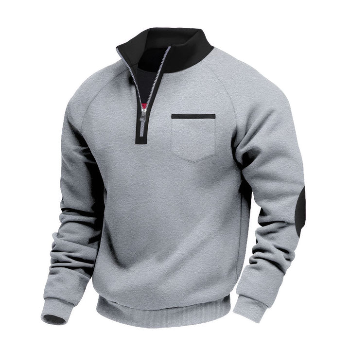 Klassieke half-zip pullover van zachte stof met hoge kraag voor heren