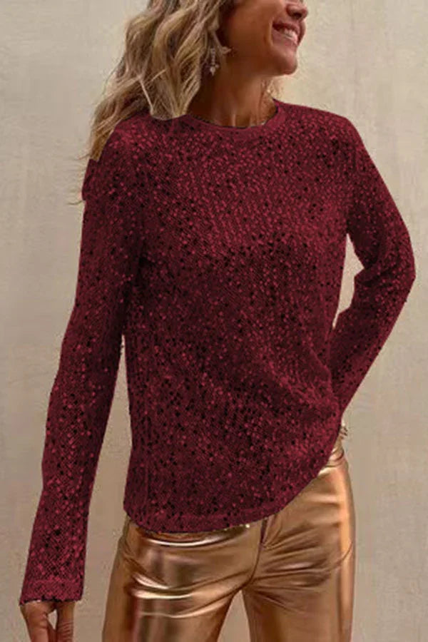 Dames pailletten blouse | Glamour blouse met lange mouwen voor feest & party