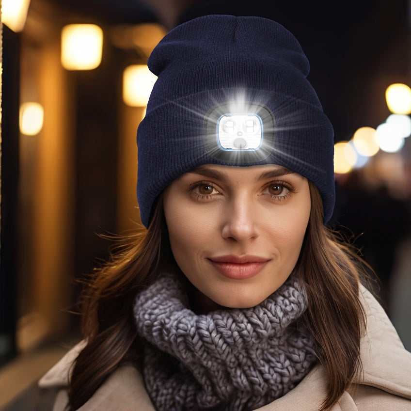 Unisex Wintermuts met Ingebouwde LED Lamp – Oplaadbare Verlichte Beanie voor Buitenactiviteiten