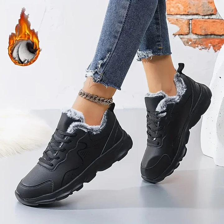 Dames sneakers zwart | Warme winter schoenen met bontvoering
