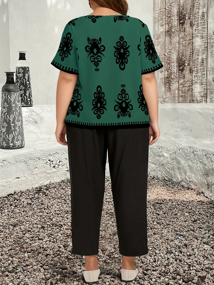 Dames set | Plus size co ord outfit met print top en broek