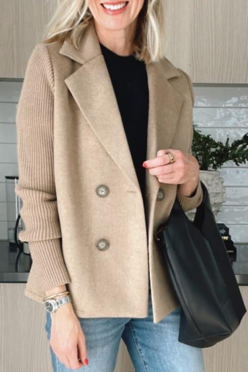 Dames winterjas | Elegante jas met gebreide mouwen