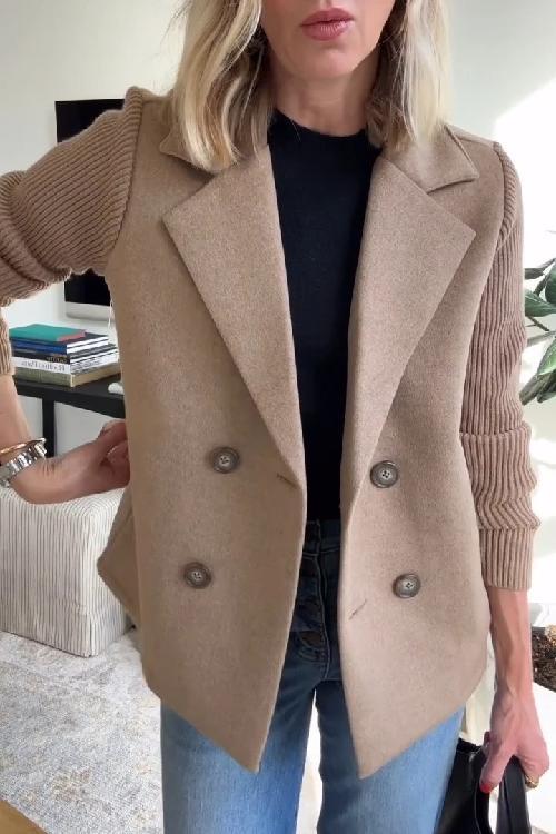 Dames winterjas | Elegante jas met gebreide mouwen