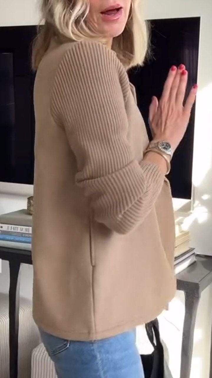 Dames winterjas | Elegante jas met gebreide mouwen