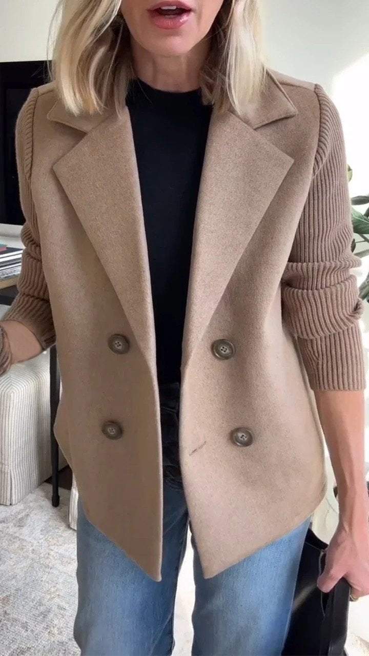 Dames winterjas | Elegante jas met gebreide mouwen