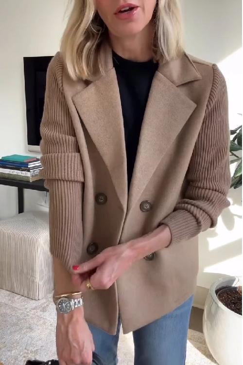 Dames winterjas | Elegante jas met gebreide mouwen