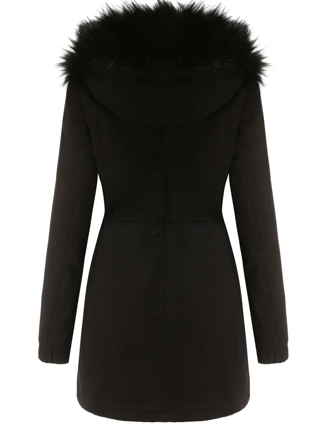 Dames parka jas | Lange winterjas met bontkraag en taillekoord