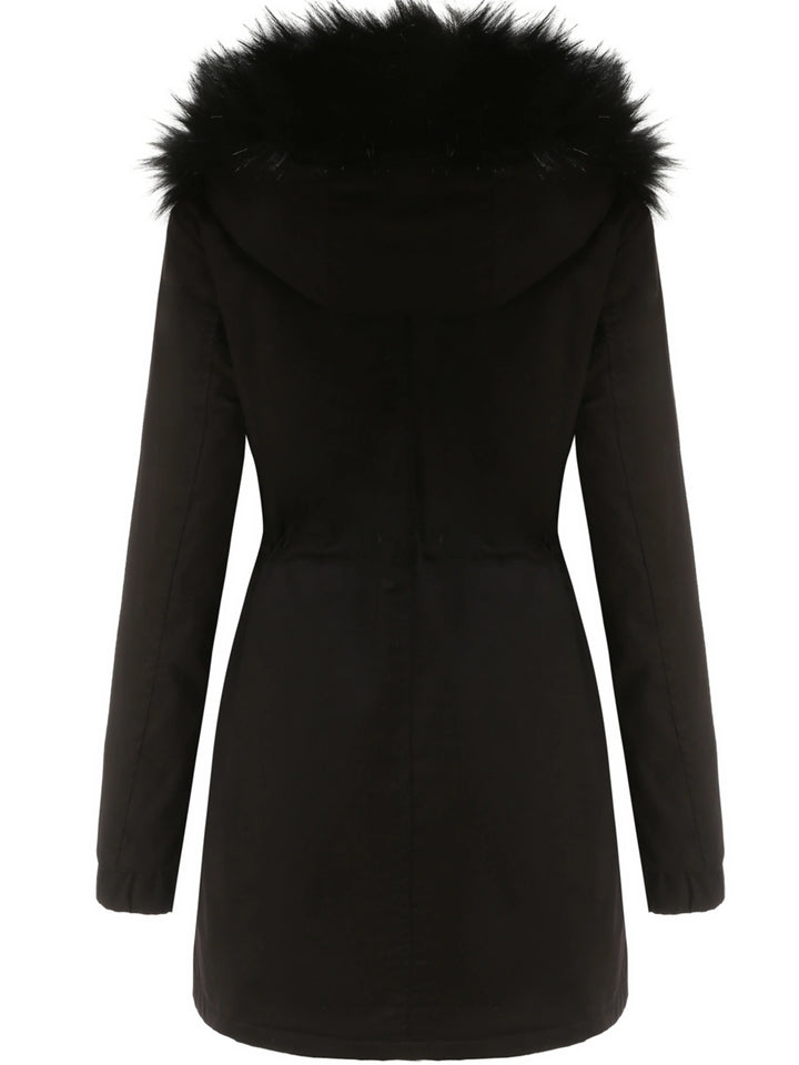 Dames parka jas | Lange winterjas met bontkraag en taillekoord