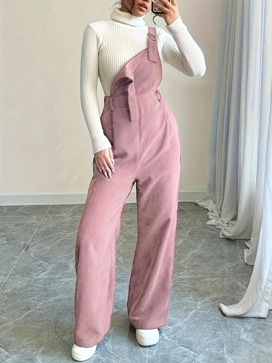 Dames tuinbroek | Lichtbruin casual model met knopen en brede band