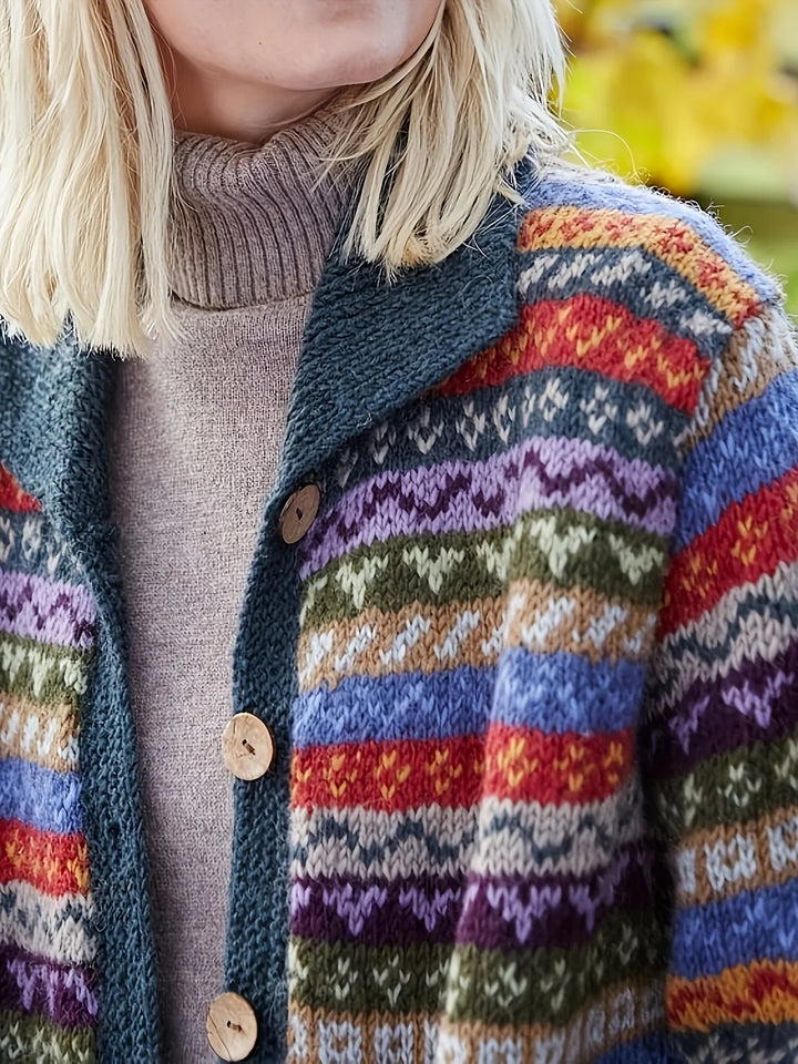 Dames vest | Gebreide trui met fair isle patroon en knopen