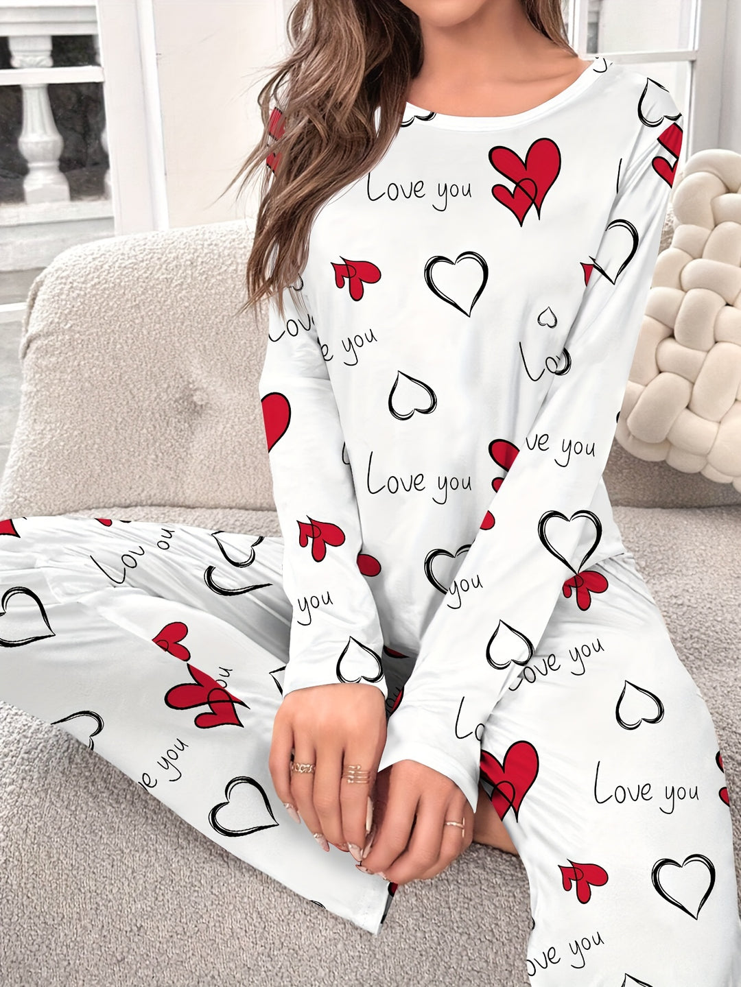 Dames pyjama set | Comfortabele pyjama met hartjesprint