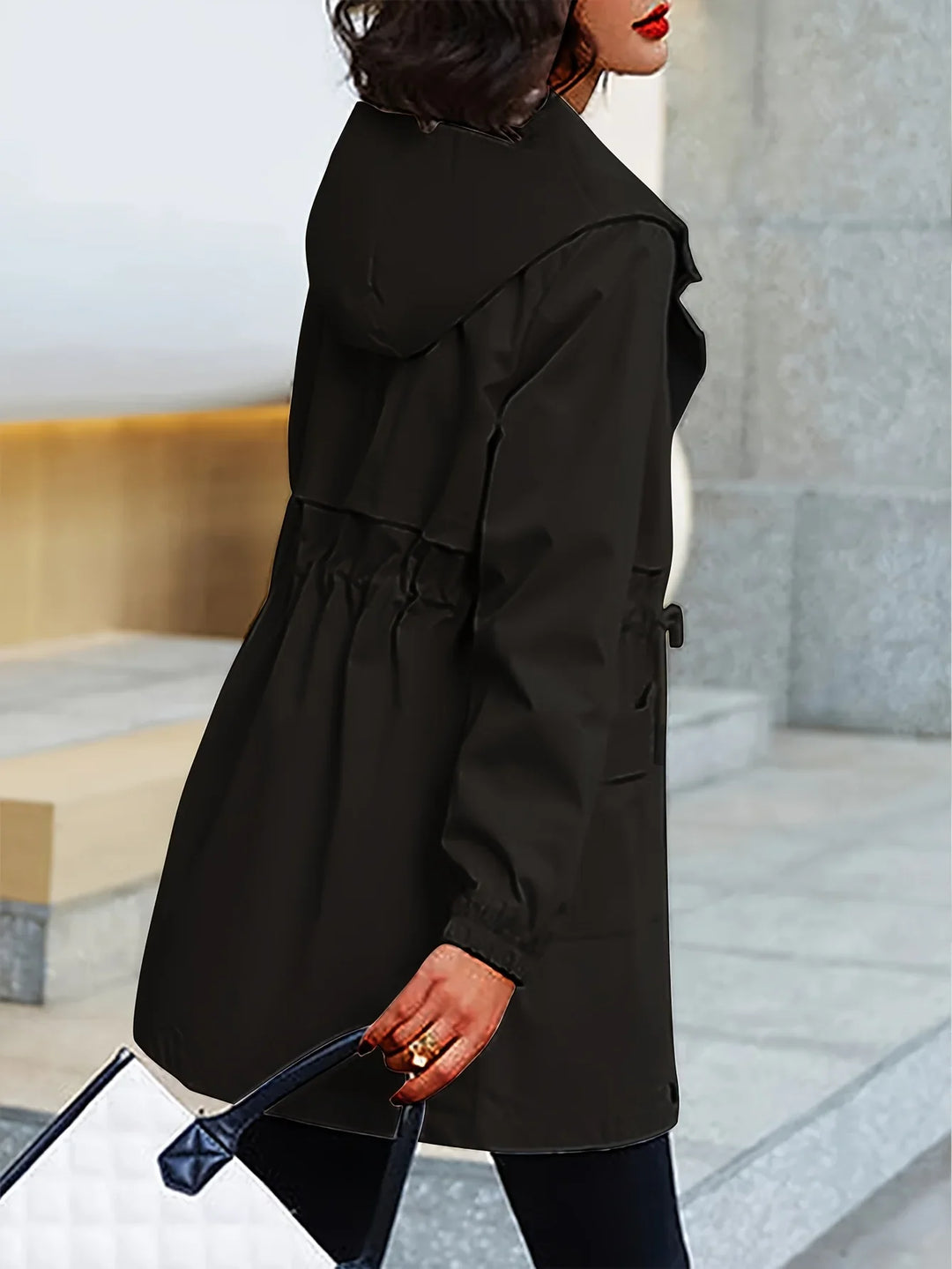 Dames trenchcoat | Beige windbreaker met capuchon en taillekoord