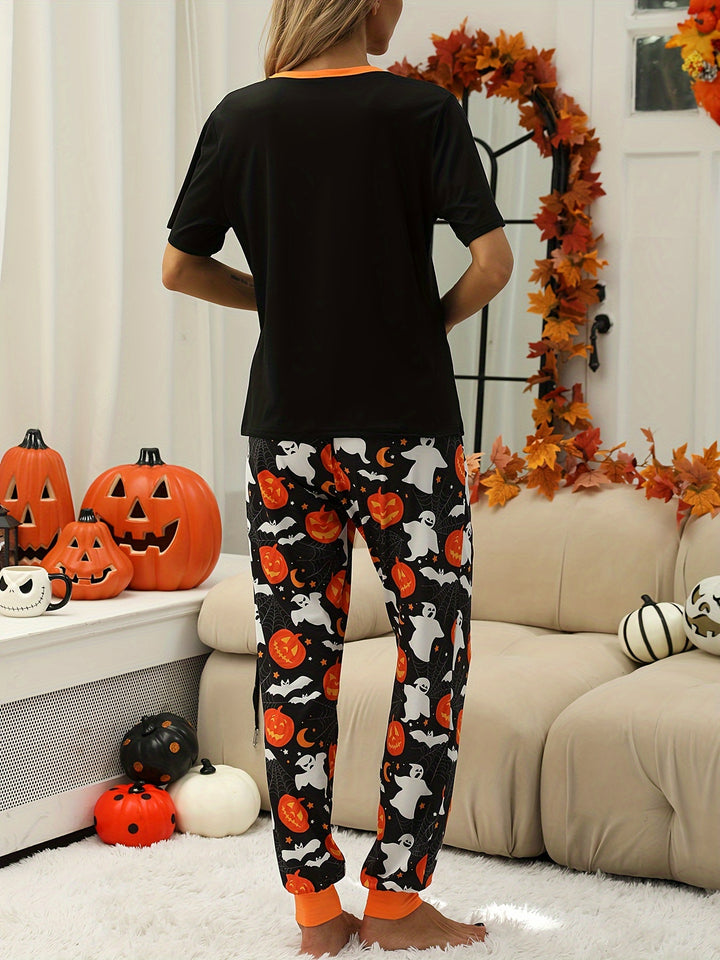 Halloween dames pyjama set | Comfortabele pyjama met pompoen & spook print