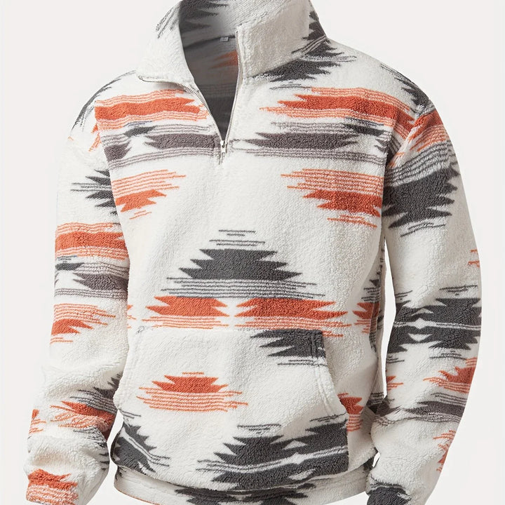 Heren fleece trui | Half zip sweater met aztec print