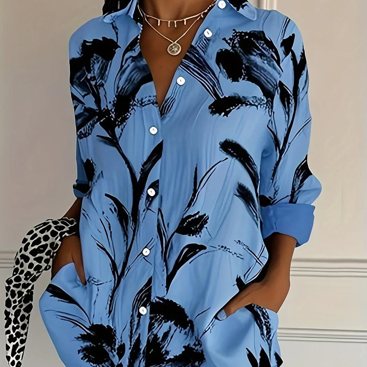 Dames blouse | Bloemenprint shirt met knopen en lange mouw