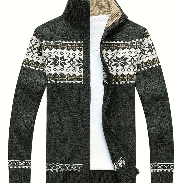 Heren vest | Gebreide cardigan met sneeuwvlok patroon en rits
