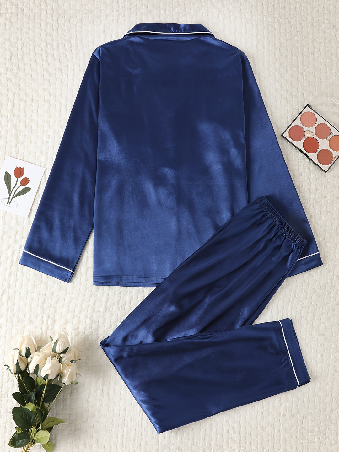 Dames pyjama set met satijnlook | Lange mouwen & knoopsluiting