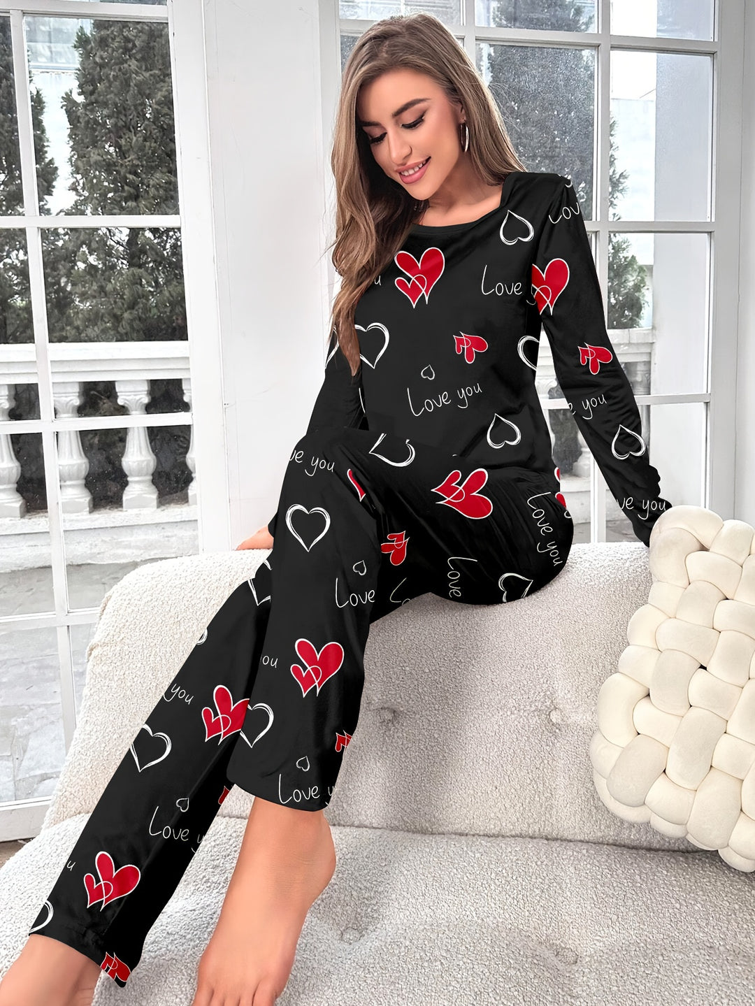Dames pyjama set | Comfortabele pyjama met hartjesprint