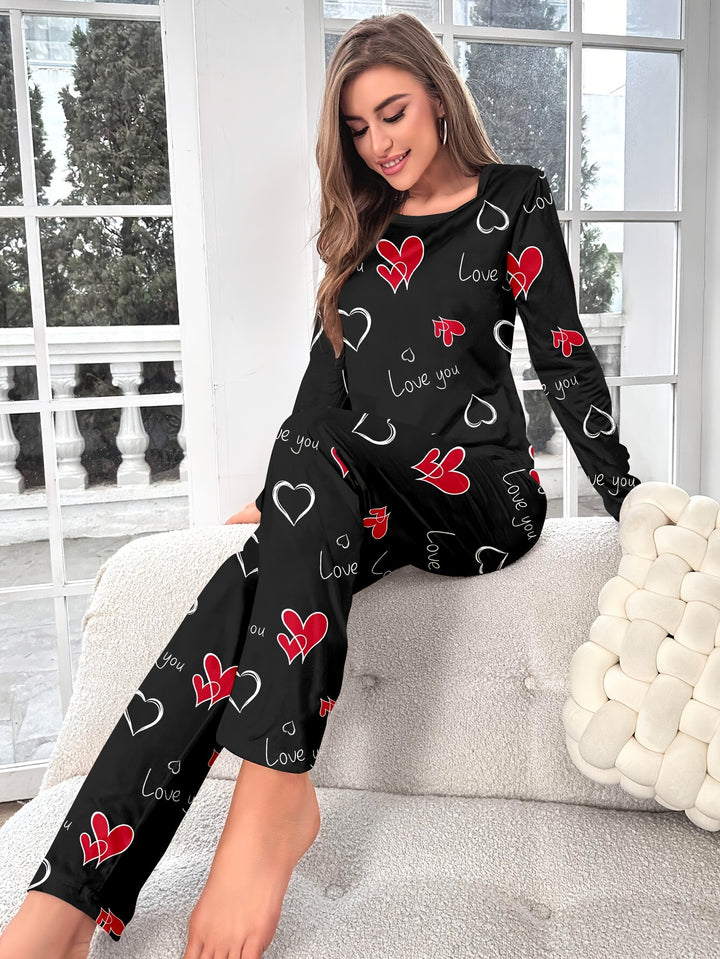 Dames pyjama set | Comfortabele pyjama met hartjesprint
