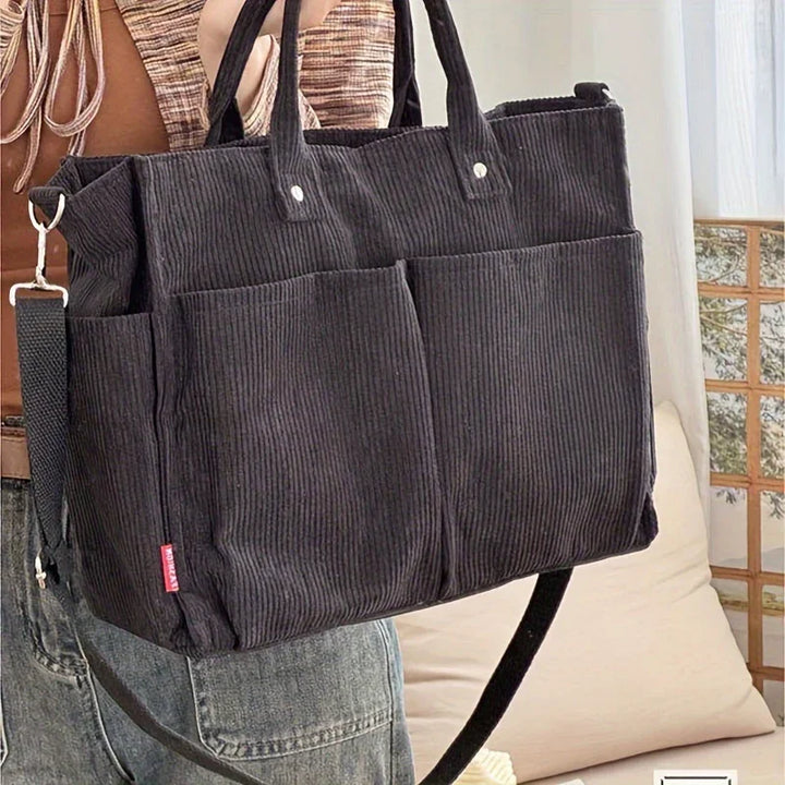 Dames tas | Gele corduroy tote met schouderband en vakken