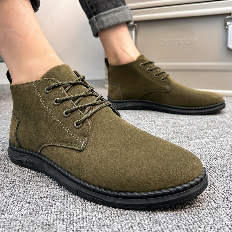 Enkellaarzen heren | Suèdelook veterschoenen met antislip zool