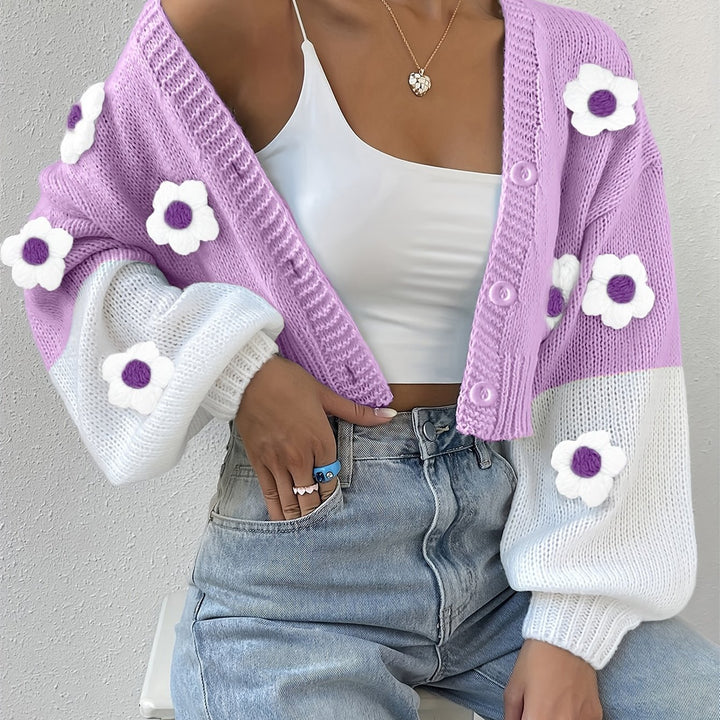 Gebreid dames vest met bloemen | Warme cardigan voor herfst & winter