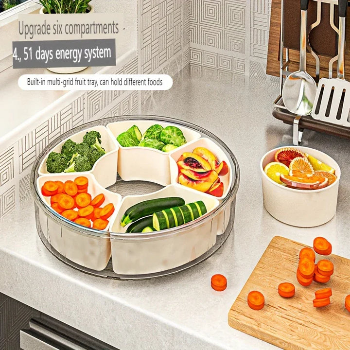 Snack tray rond | 360° draaibare schaal met 6 vakken en deksel