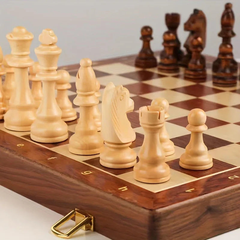 Luxe houten opvouwbaar schaakspel