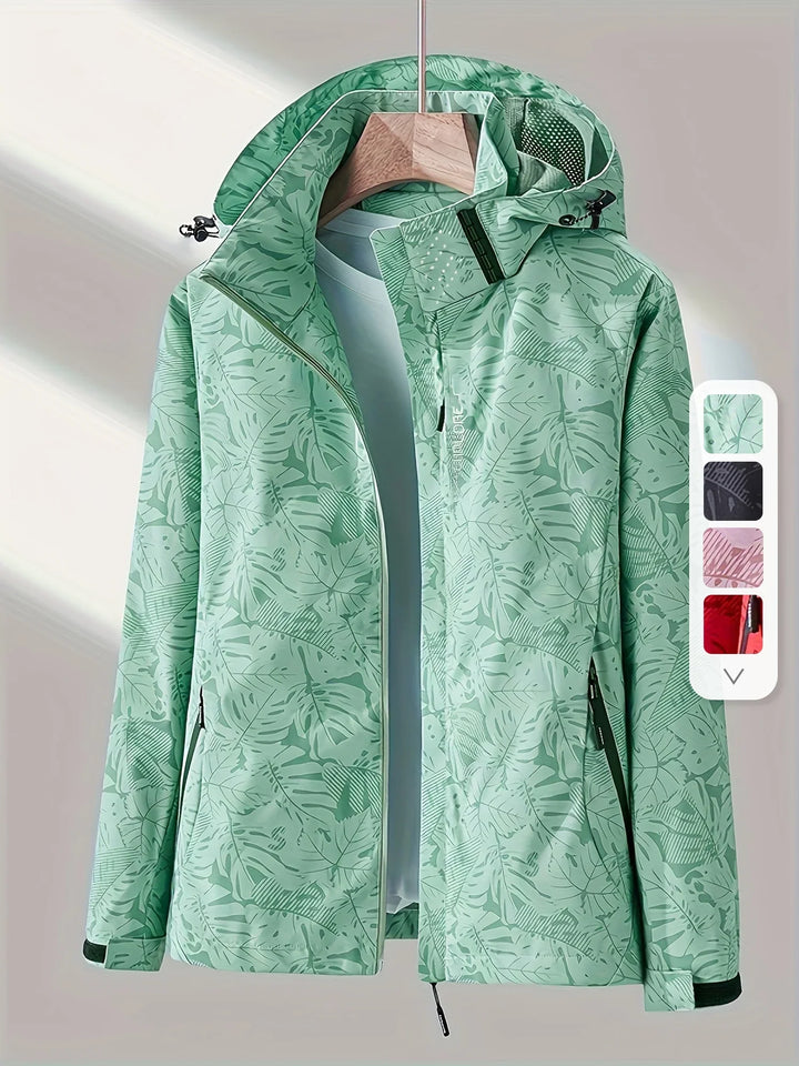 Dames jas | Lichtgewicht outdoor jack met bloemenprint en capuchon