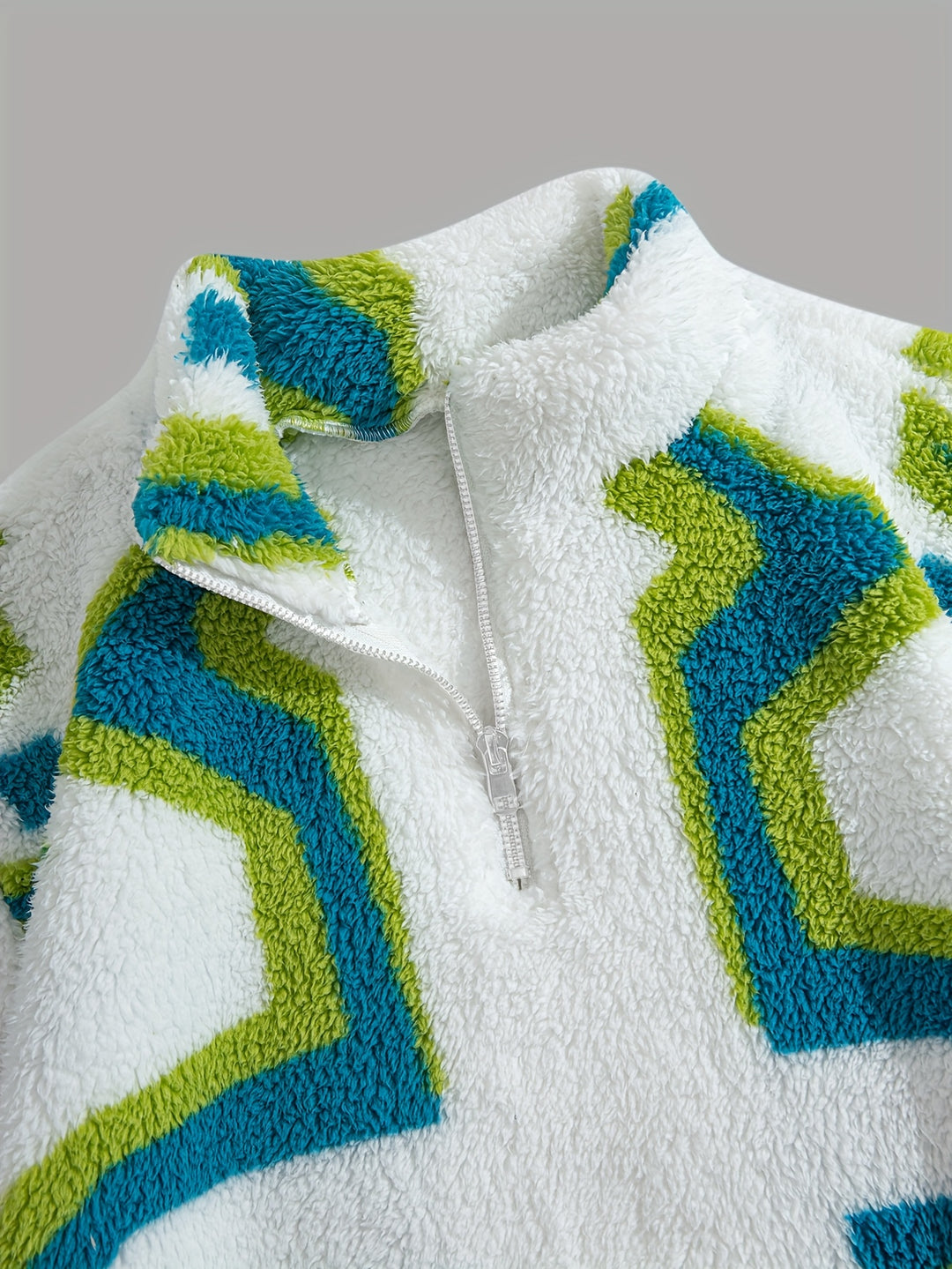 Damian | Heren fleece vest wit met geometrisch patroon | Halve rits
