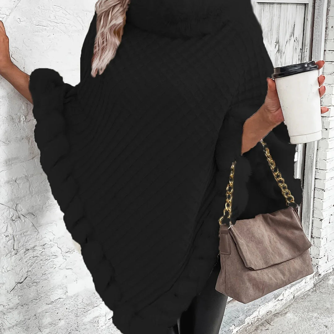 Dames poncho | Gebreide winter cape met bontkraag