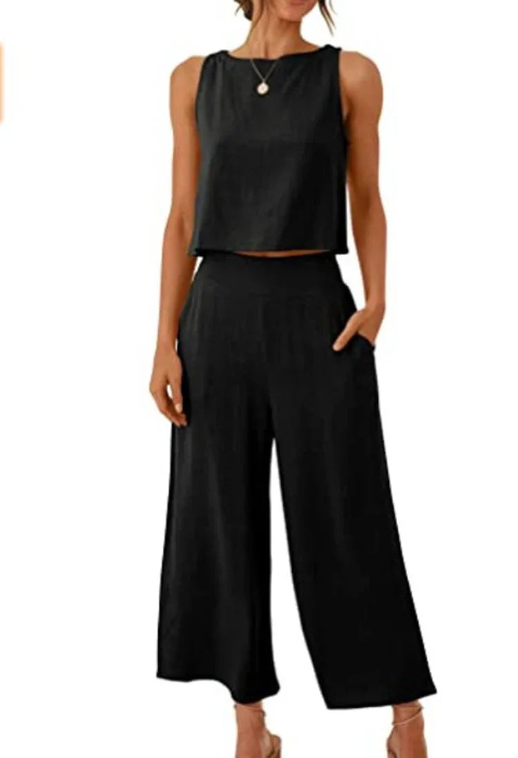 Dames set | Witte mouwloze top met wijde pantalon