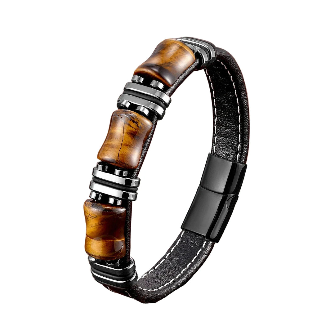 Raw Edge | Herenarmband met houtaccenten, metalen details en magneetsluiting