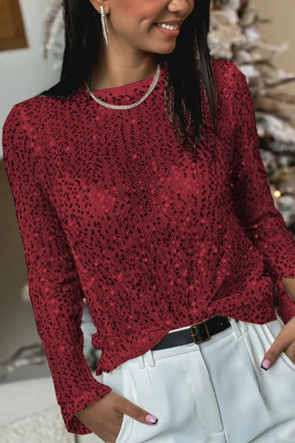 Dames pailletten blouse | Glamour blouse met lange mouwen voor feest & party
