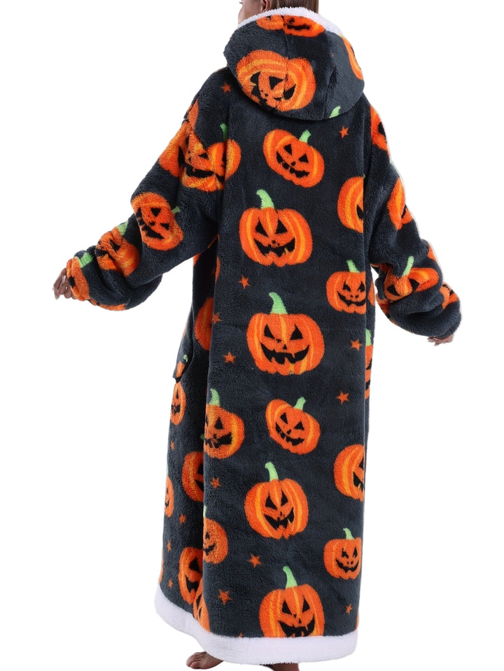 Oversized hoodie deken | Fleece trui met halloween pompoen print