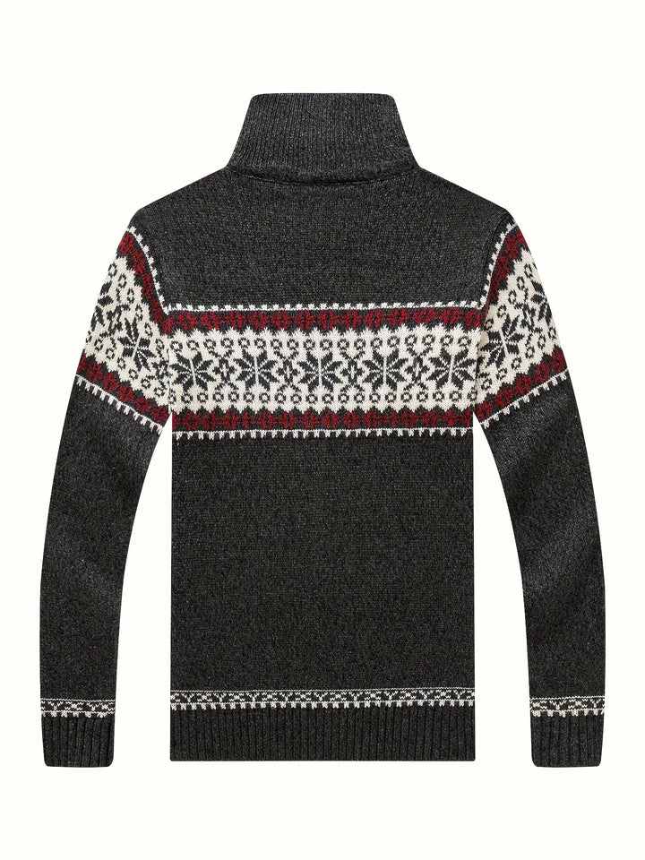 Heren vest | Gebreide cardigan met sneeuwvlok patroon en rits