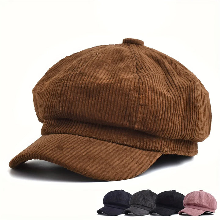 Dames pet | Bruine corduroy newsboy cap in vintage stijl