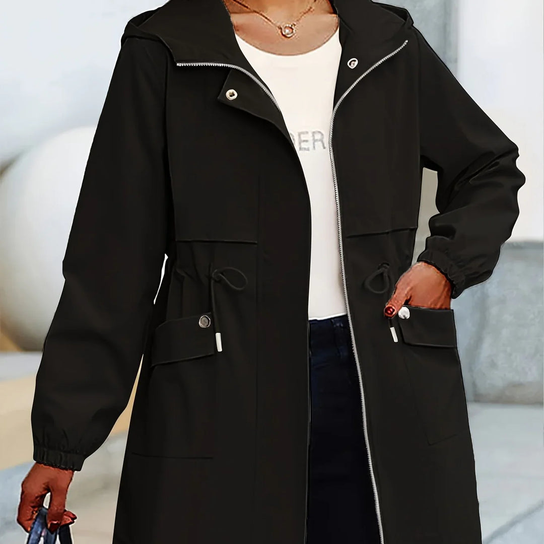 Dames trenchcoat | Beige windbreaker met capuchon en taillekoord
