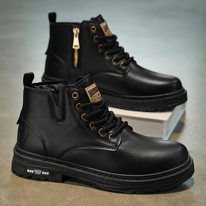 Heren boots | Bruine veterlaarzen met rits en dikke zool