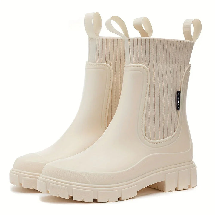 Dames regenlaarzen | Beige chelsea boots met dikke zool
