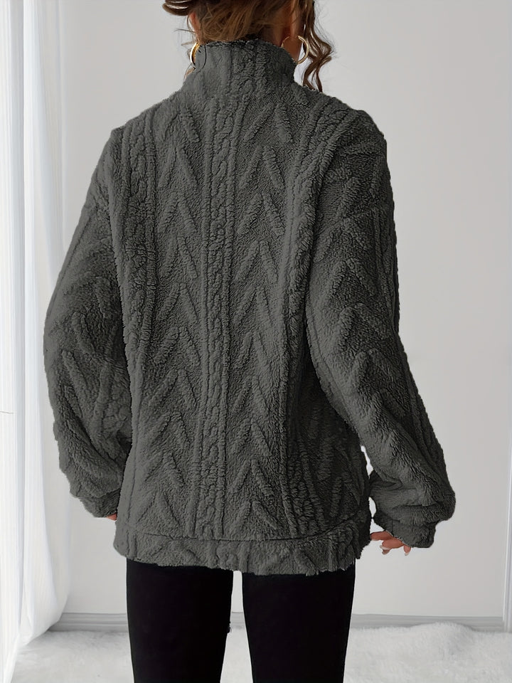 Dames fleece trui | Zip-up sweater met capuchon en lange mouw