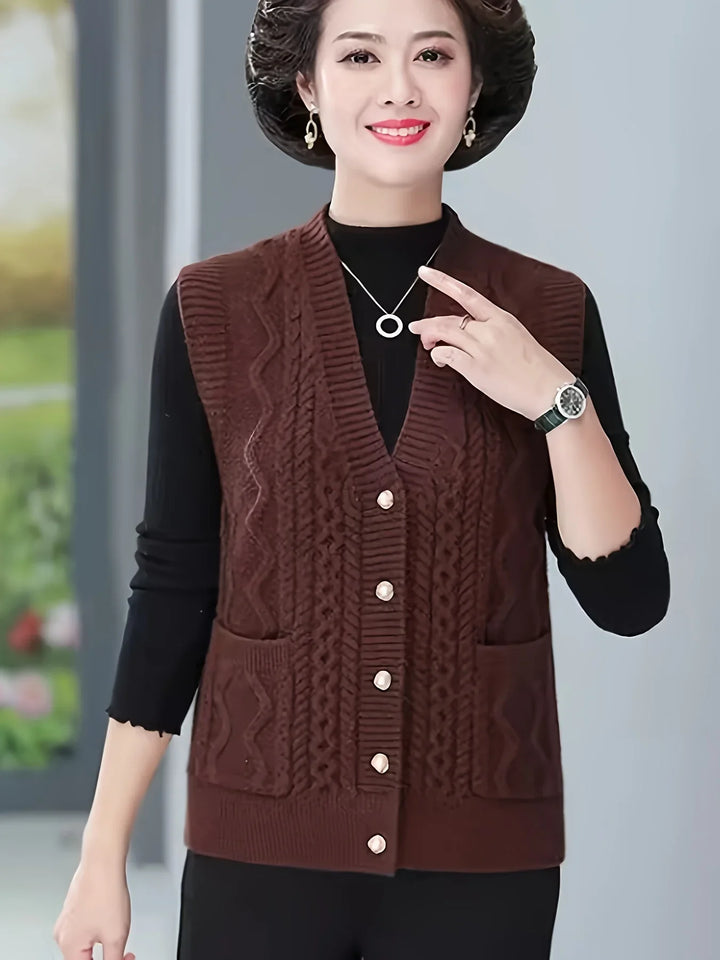 Dames vest | Kabelgebreid mouwloos cardigan met knopen