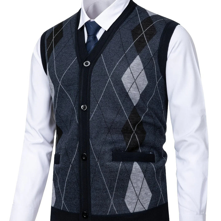 Heren spencer | Gebreid vest zonder mouwen met ruitpatroon